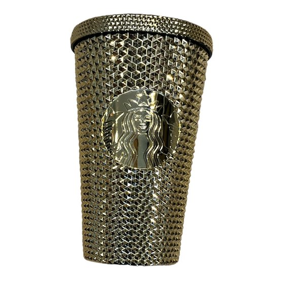 STARBUCKS New Grande Holiday 2022 Gold Bling Metallic Chrome Studded Tumbler - Picture 5 of 9
